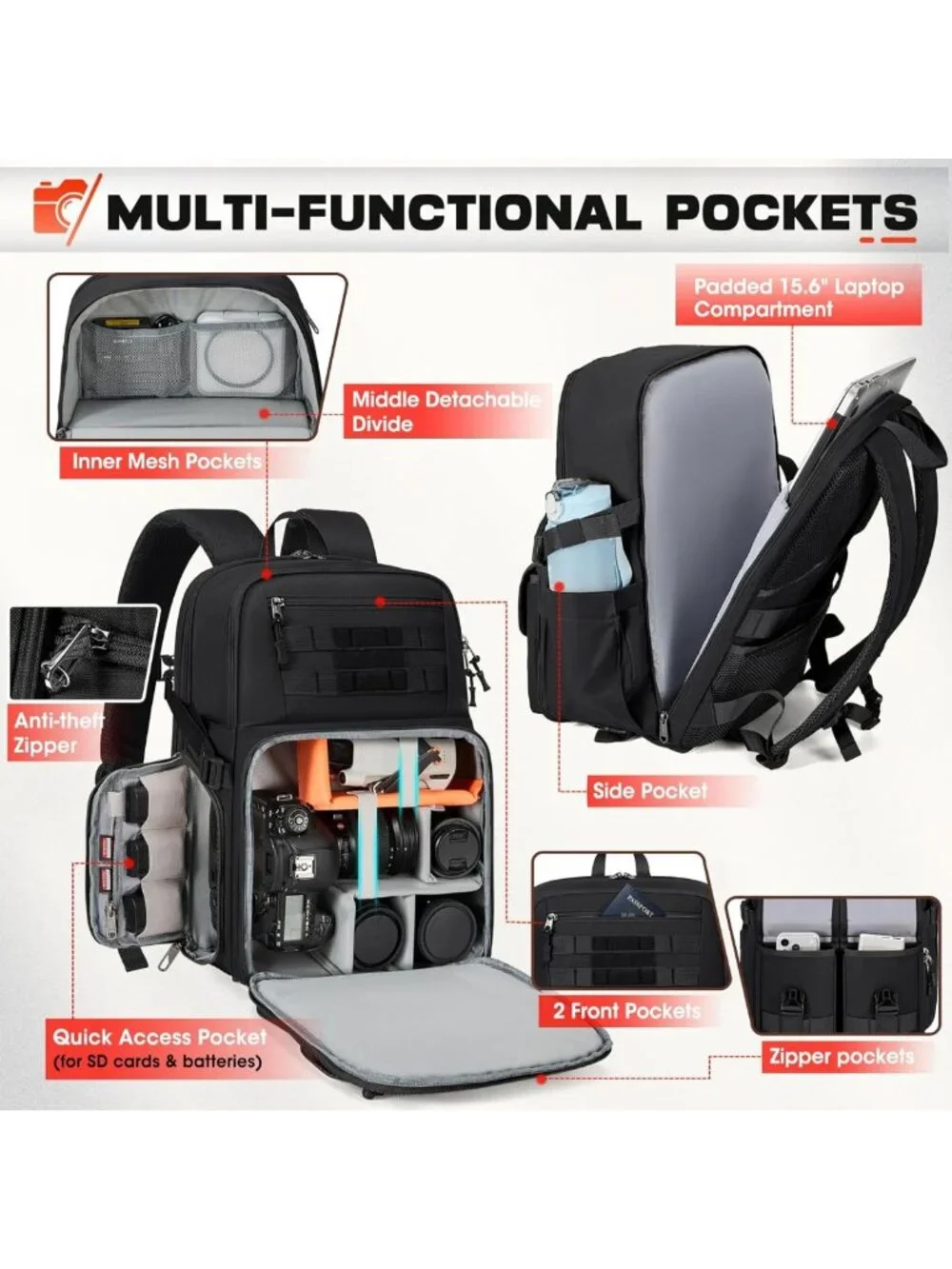 Waterproof Camera Backpack for DSLR/SLR/Mirrorless - Tactical Photography Case